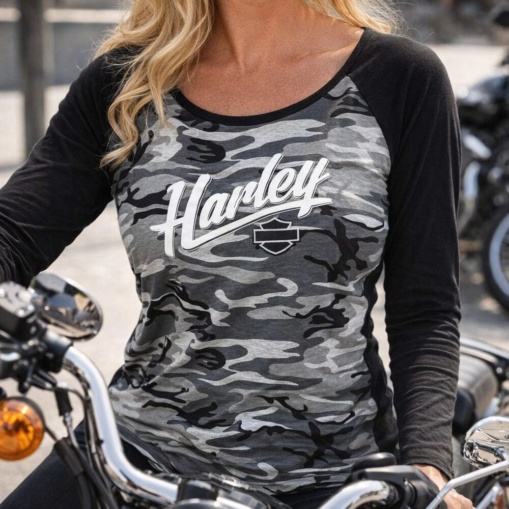 Harley Davidson Shirt 1X NEW Top Black Gray Camo Long Sleeve Big Moose H-D NWT